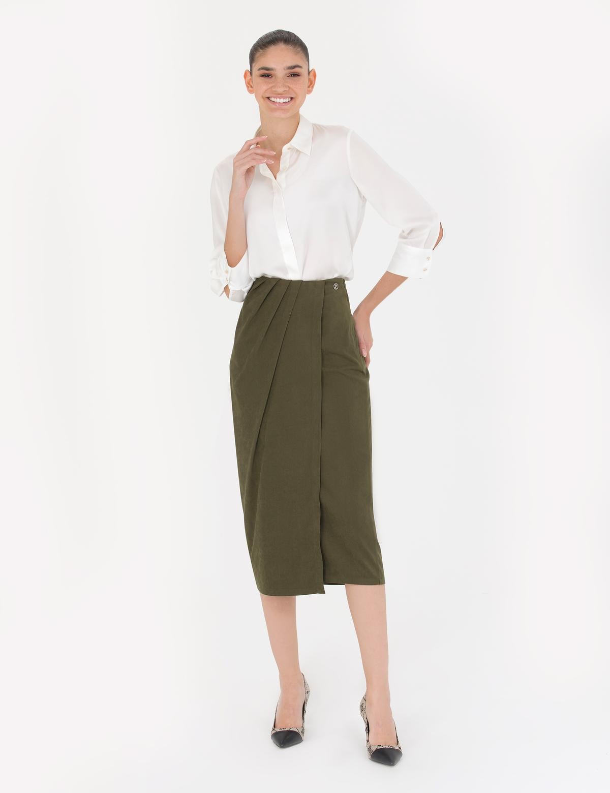 Haki Regular Dokuma Etek