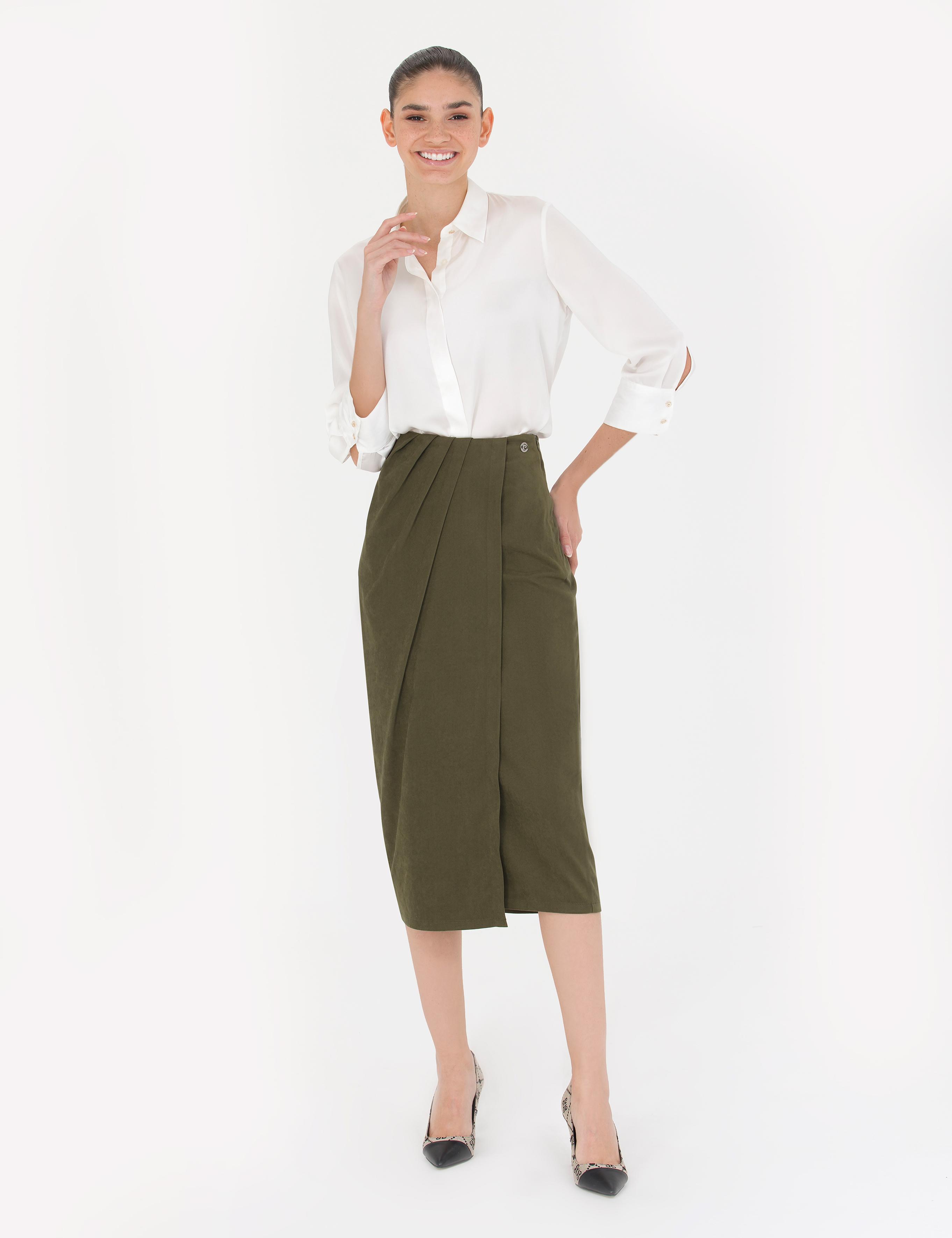 Haki Regular Dokuma Etek