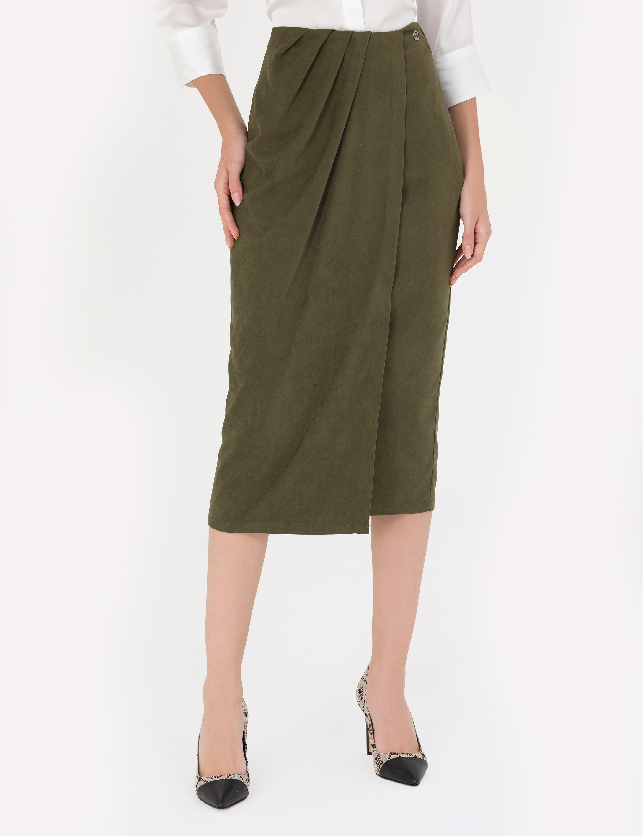 Pierre Cardin Haki Regular Dokuma Etek görsel 2