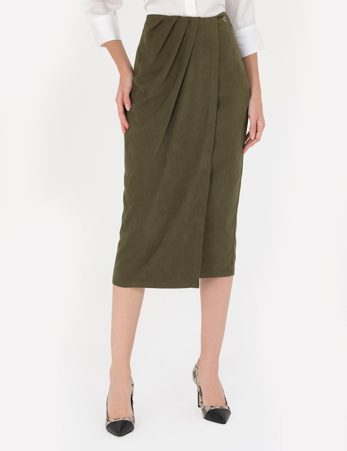 Haki Regular Dokuma Etek - 50273127007