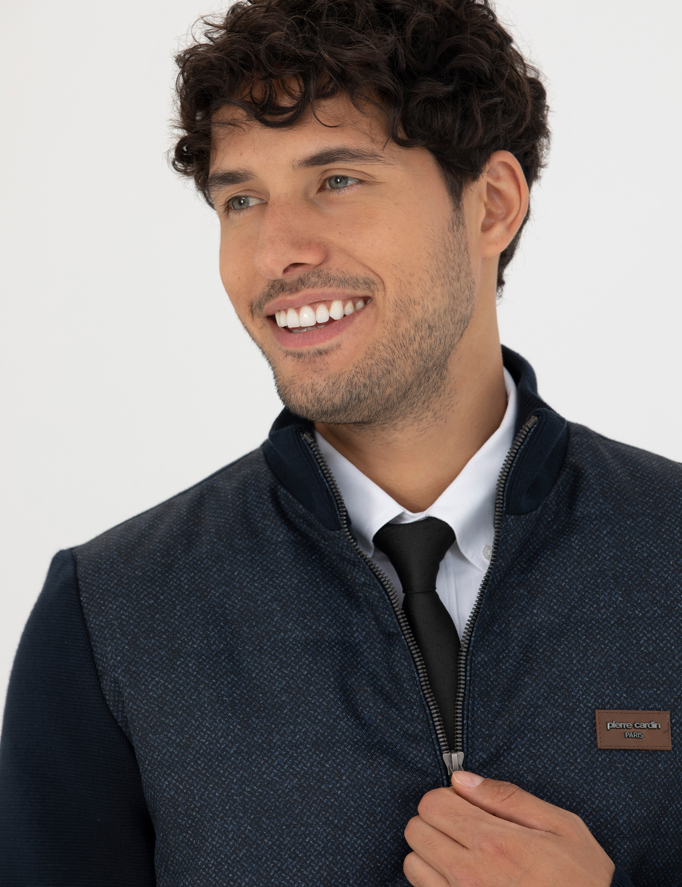 Pierre Cardin Lacivert Slim Fit Fermuarlı Triko Hırka görsel 2