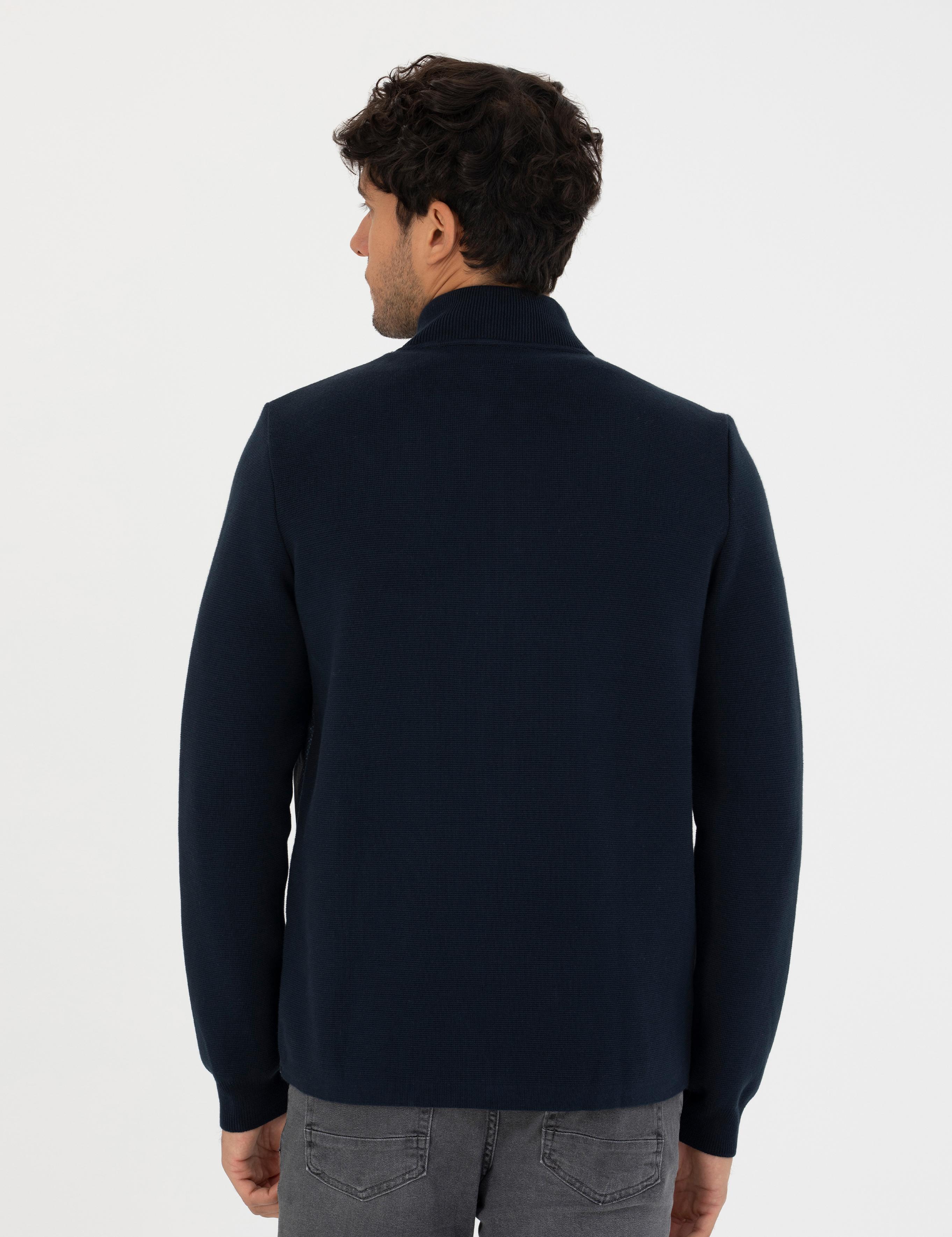 Lacivert Slim Fit Fermuarlı Triko Hırka