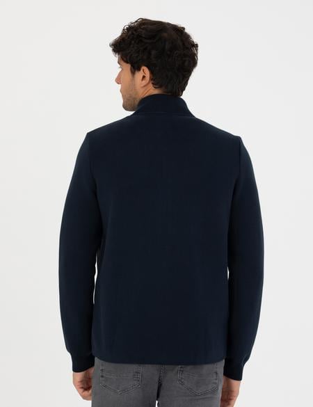 Lacivert Slim Fit Fermuarlı Triko Hırka - 50276621008