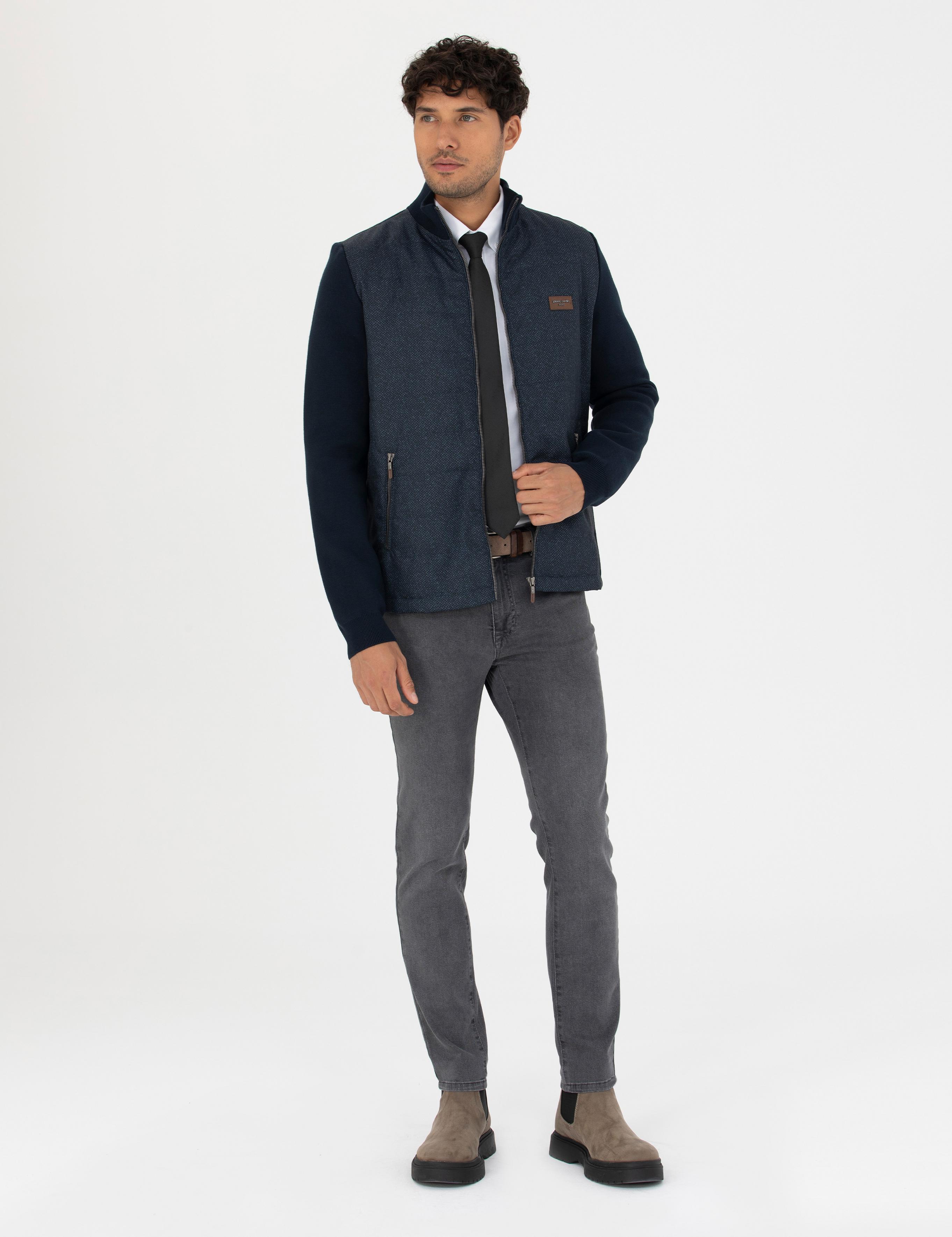 Lacivert Slim Fit Fermuarlı Triko Hırka