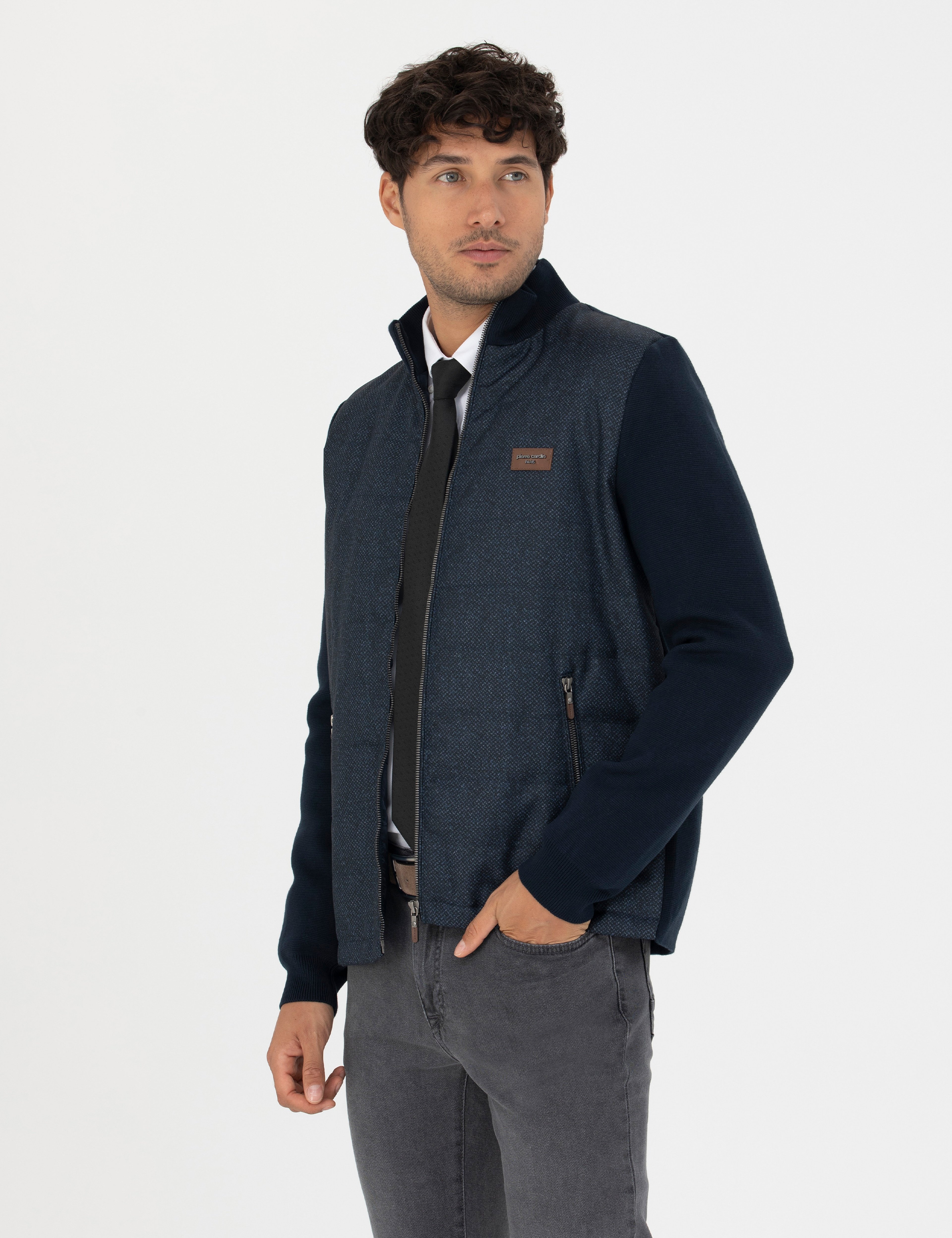 Lacivert Slim Fit Fermuarlı Triko Hırka