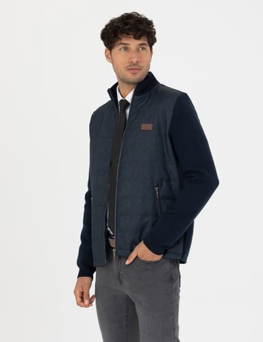 Lacivert Slim Fit Fermuarlı Triko Hırka