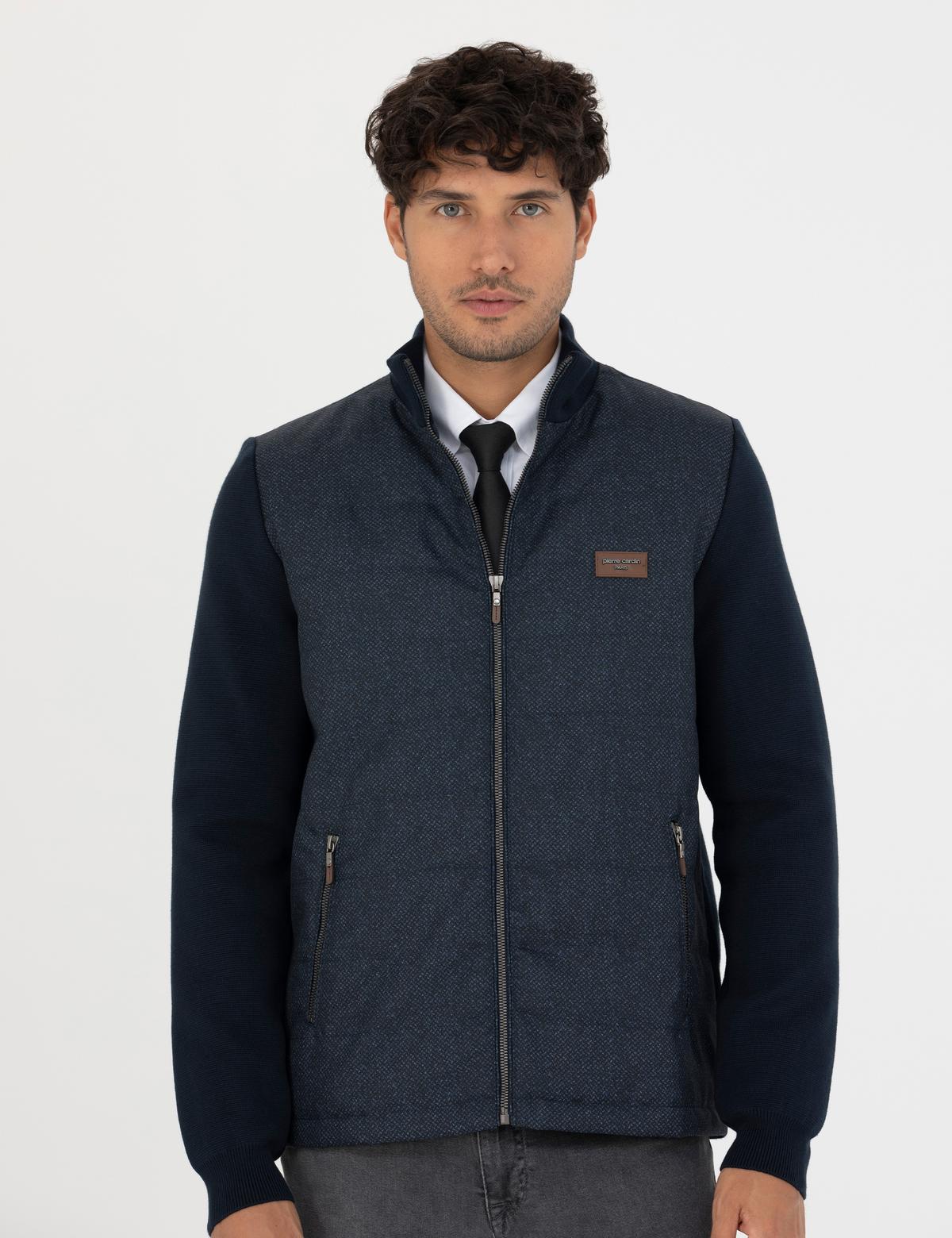 Lacivert Slim Fit Fermuarlı Triko Hırka - 50276621008