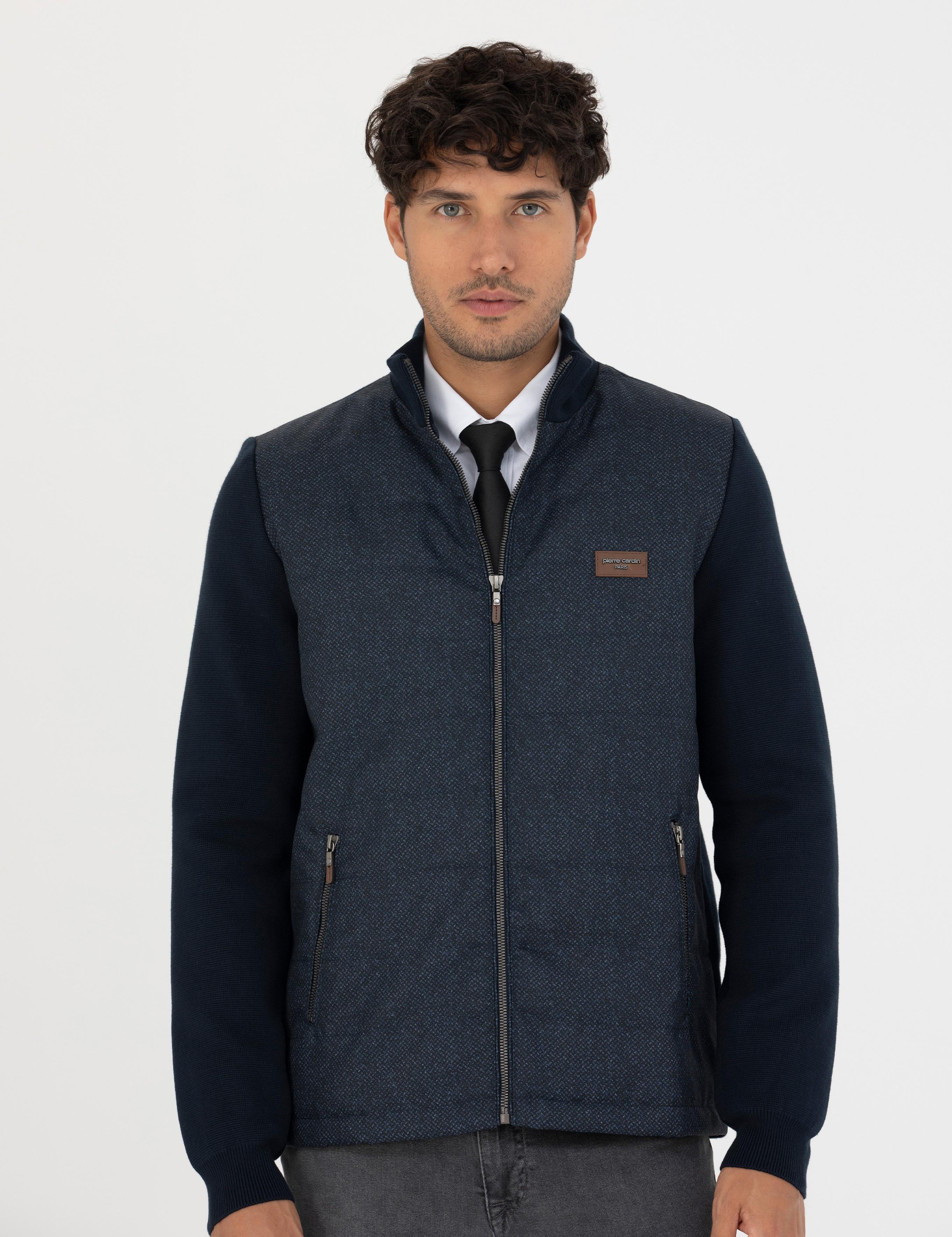 Lacivert Slim Fit Fermuarlı Triko Hırka