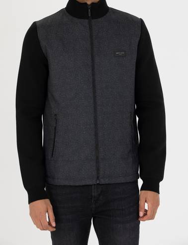 Siyah Slim Fit Fermuarlı Triko Hırka