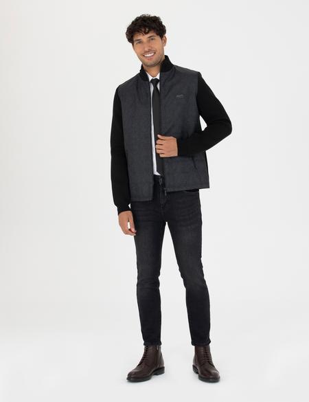 Siyah Slim Fit Fermuarlı Triko Hırka - 50276621017