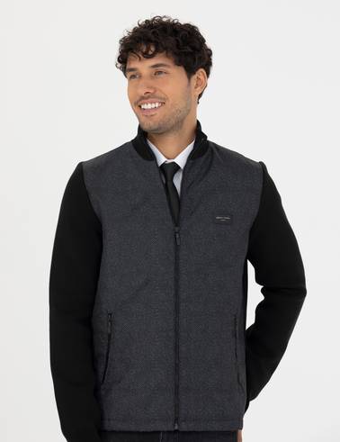 Siyah Slim Fit Fermuarlı Triko Hırka