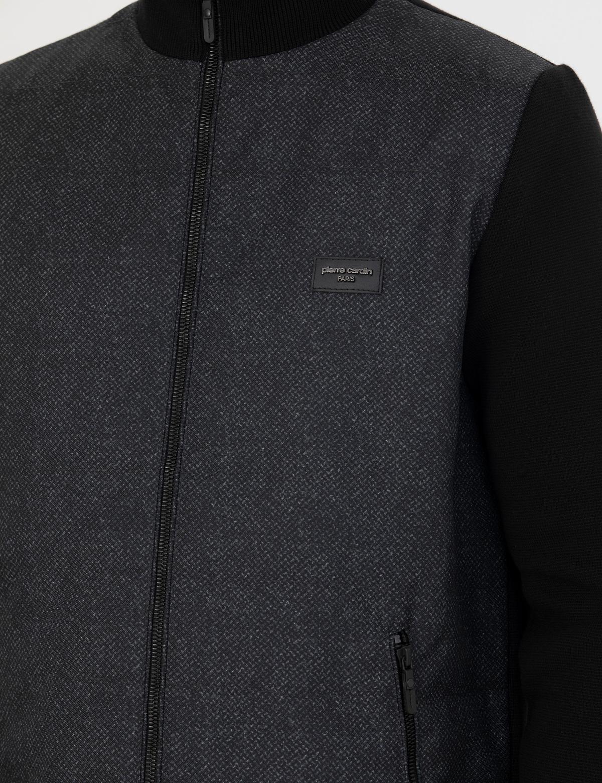 Siyah Slim Fit Fermuarlı Triko Hırka - 50276621017