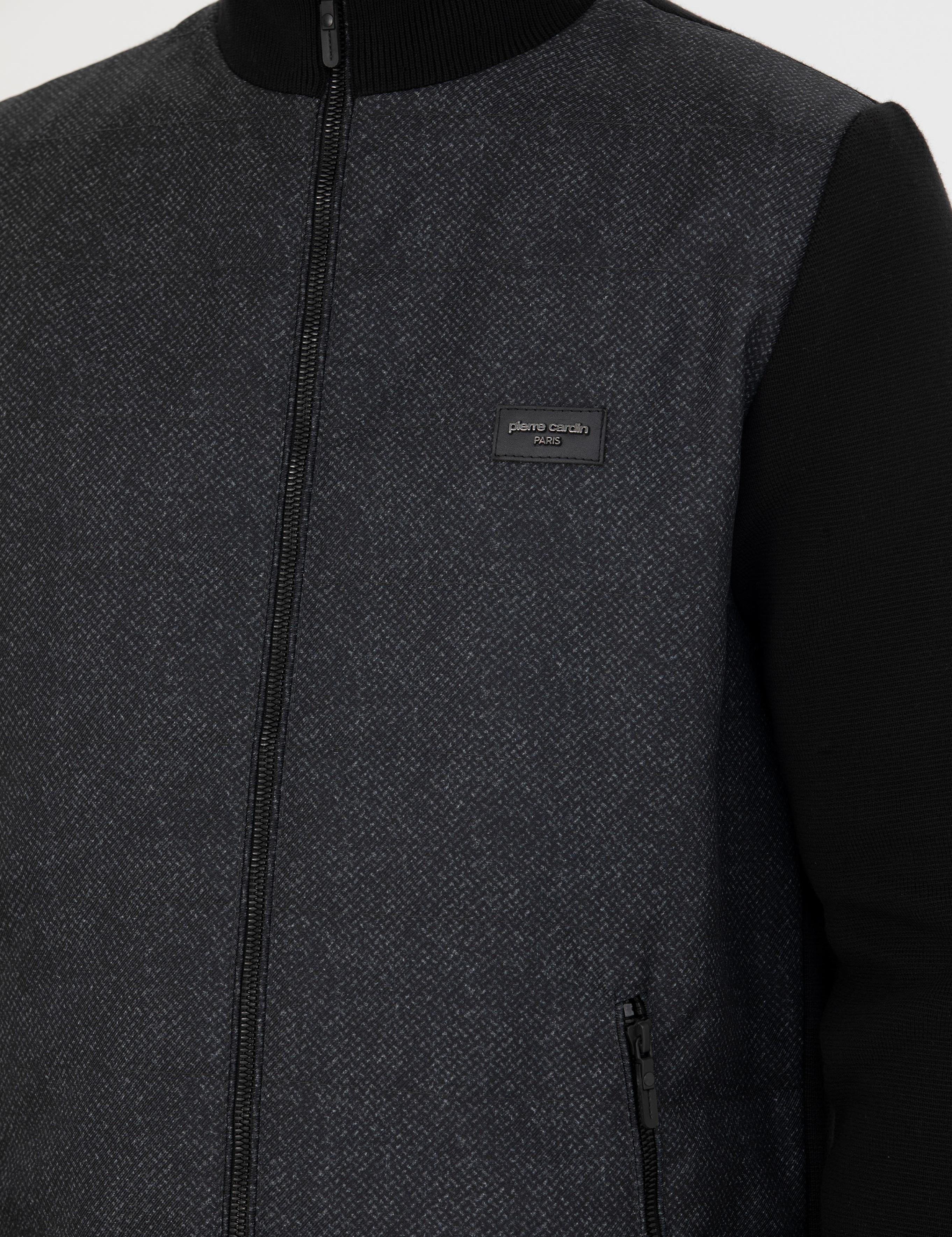 Siyah Slim Fit Fermuarlı Triko Hırka