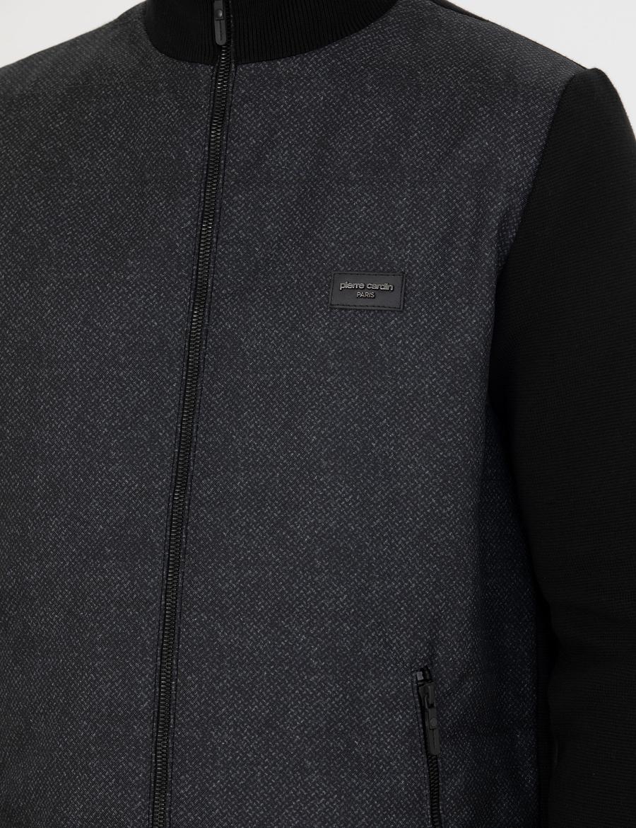 Siyah Slim Fit Fermuarlı Triko Hırka