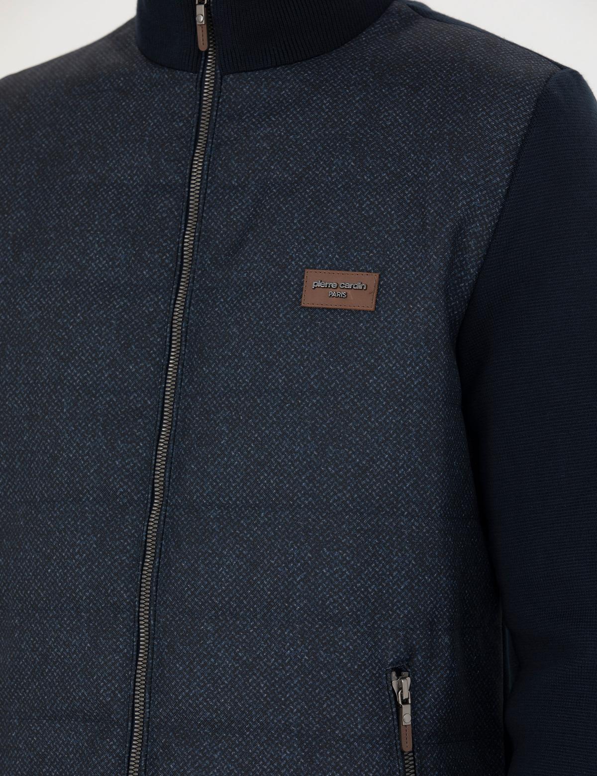 Lacivert Slim Fit Fermuarlı Triko Hırka - 50276621008