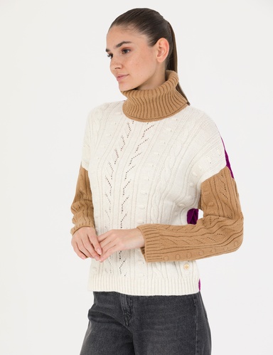 Camel Crop Top Balıkçı Yaka Kazak