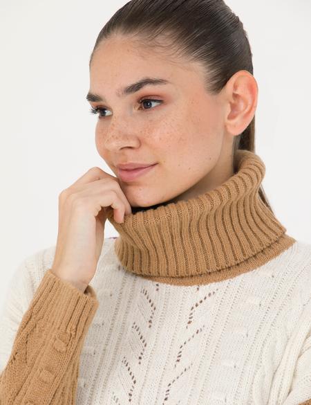 Camel Crop Top Balıkçı Yaka Kazak - 50277148005