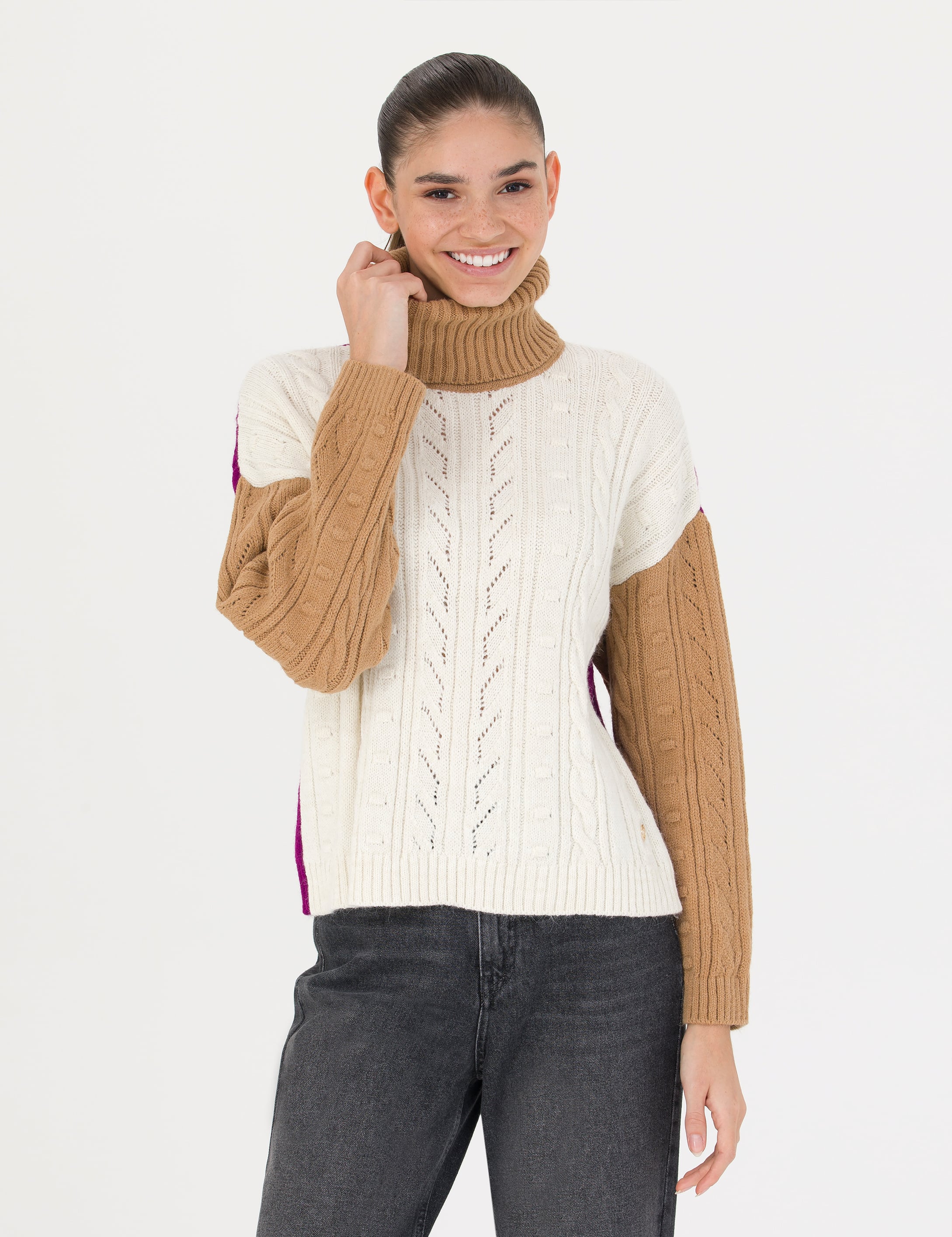 Pierre Cardin Camel Crop Top Balıkçı Yaka Kazak görsel 3