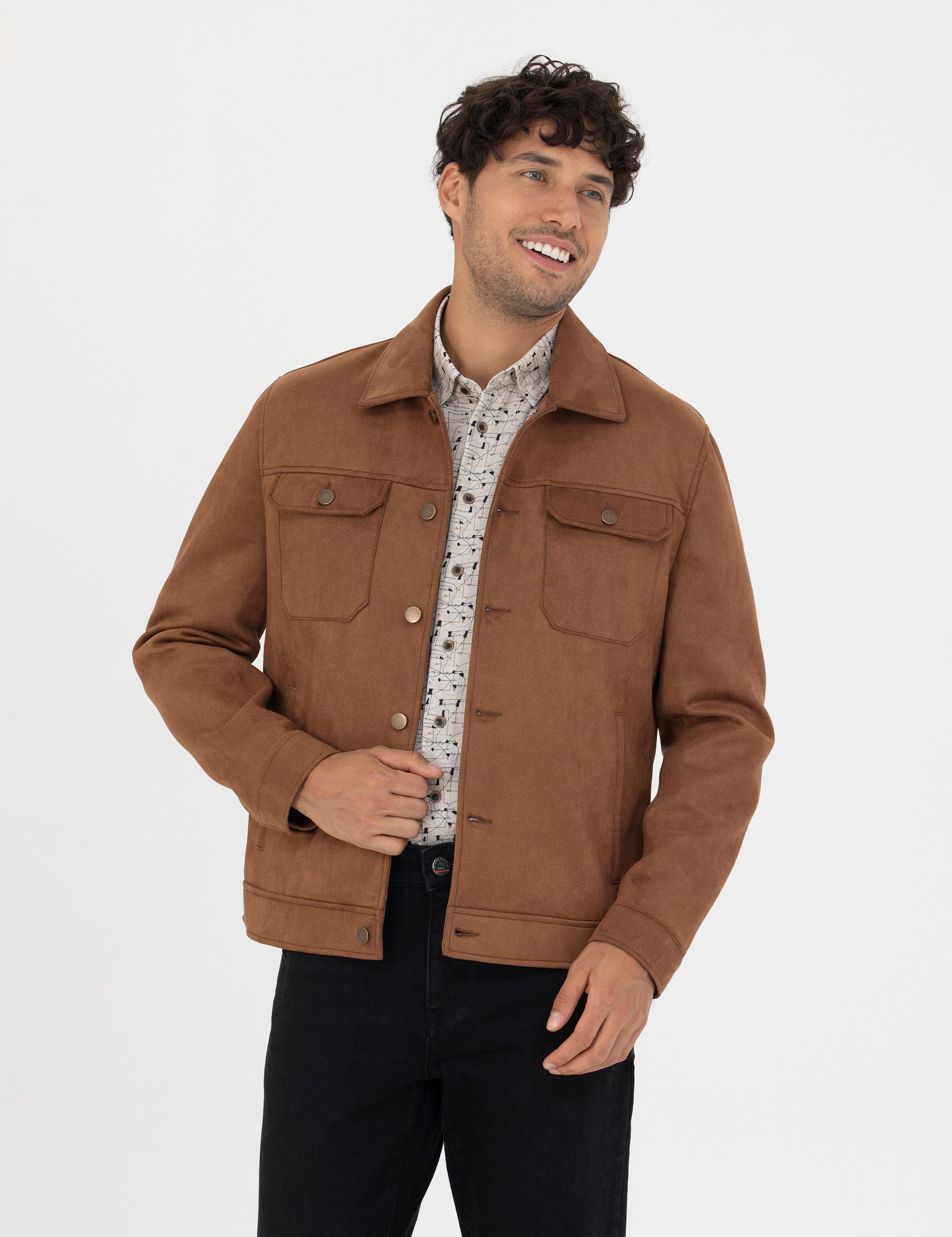 Taba Gömlek Yaka Suni Deri Ceket