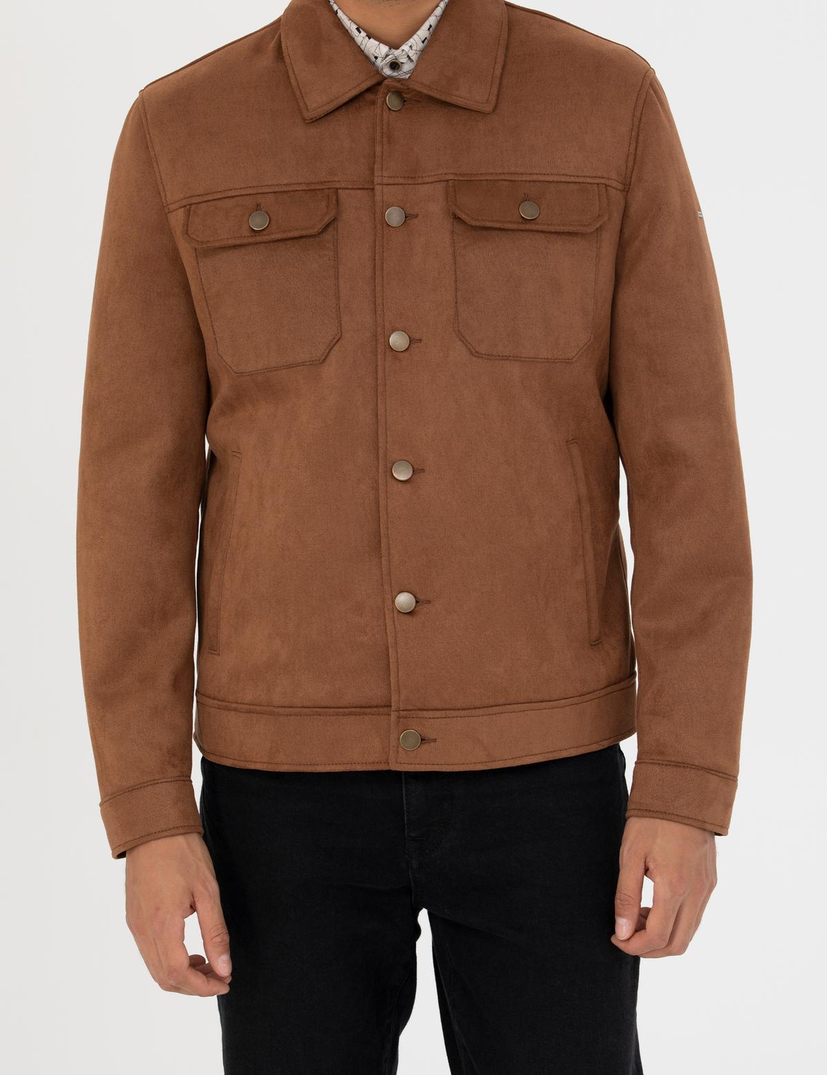 Taba Gömlek Yaka Suni Deri Ceket - 50280297014