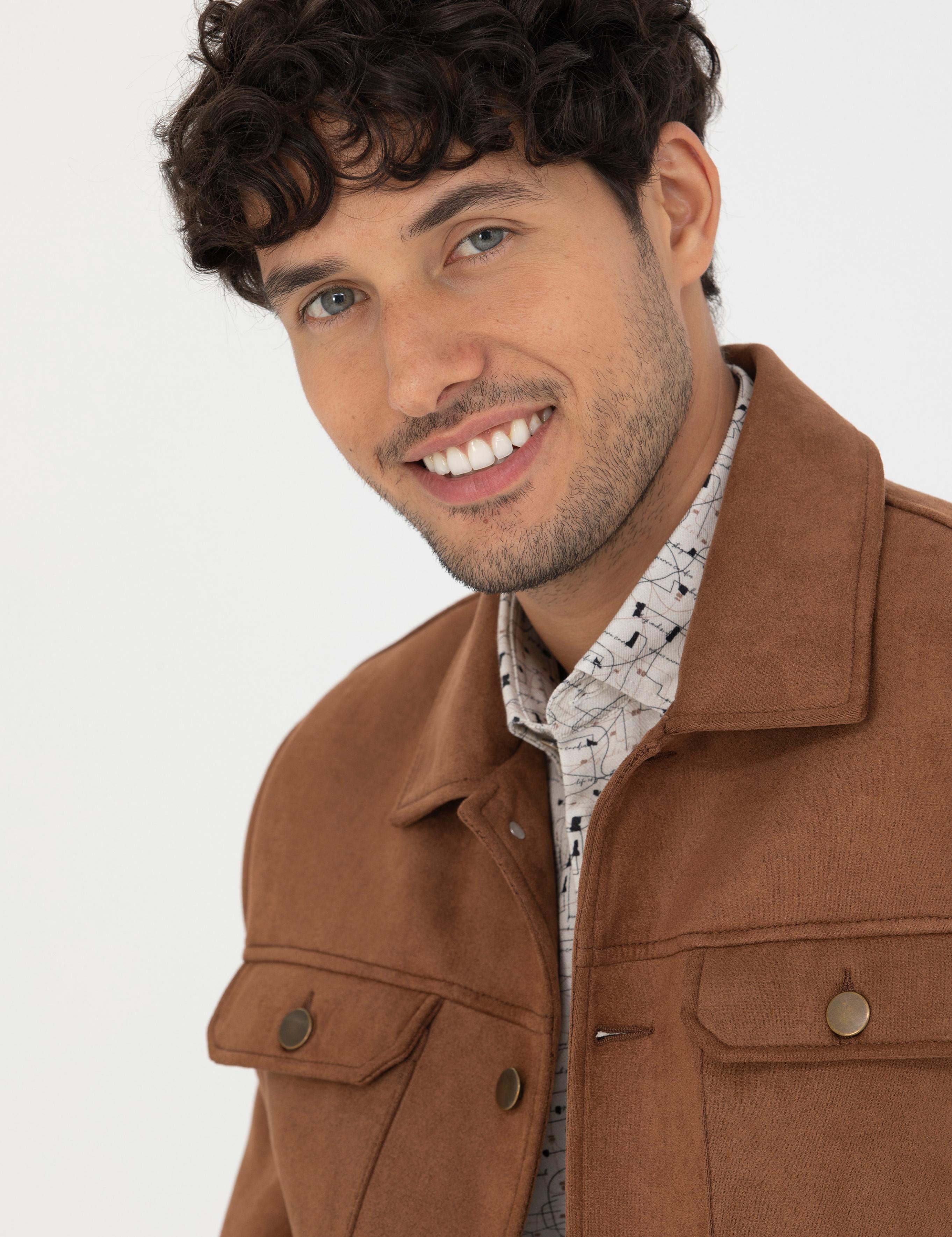 Taba Gömlek Yaka Suni Deri Ceket