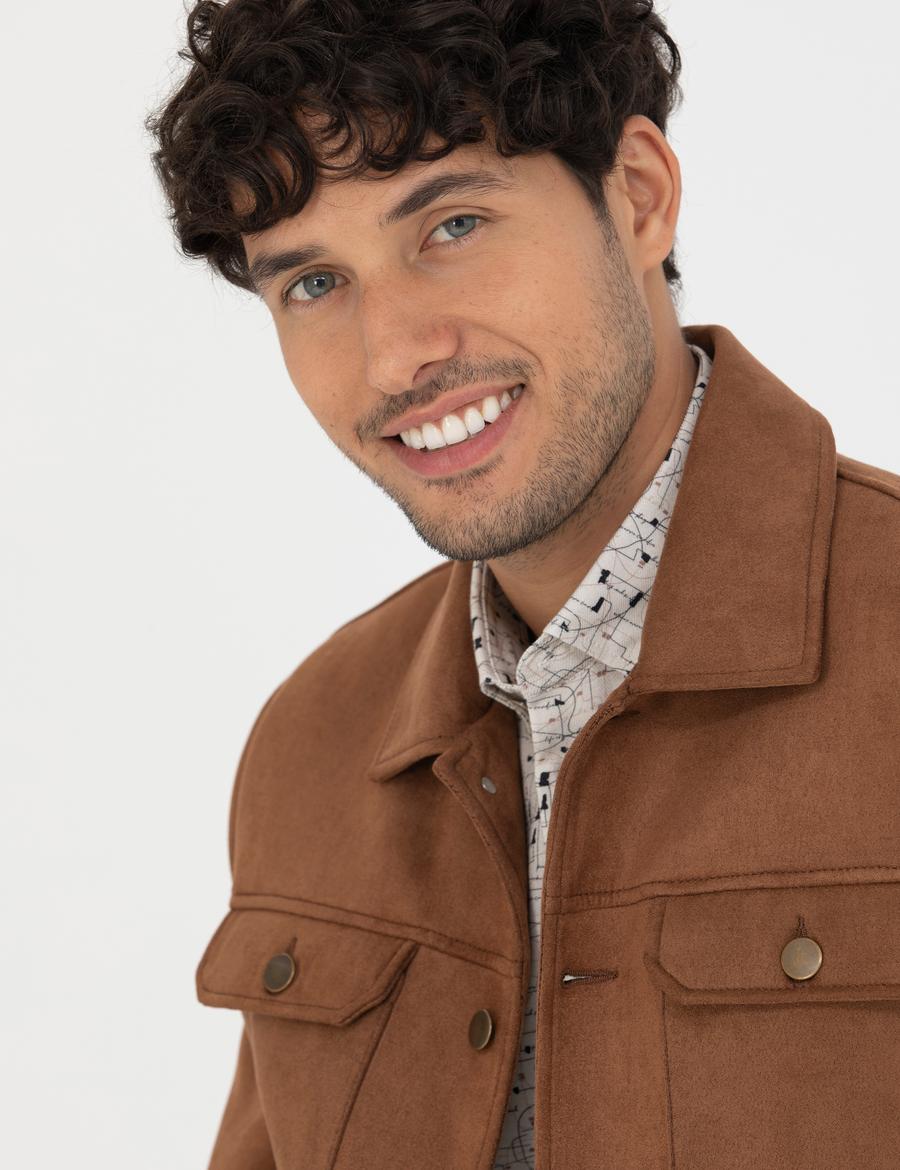 Taba Gömlek Yaka Suni Deri Ceket