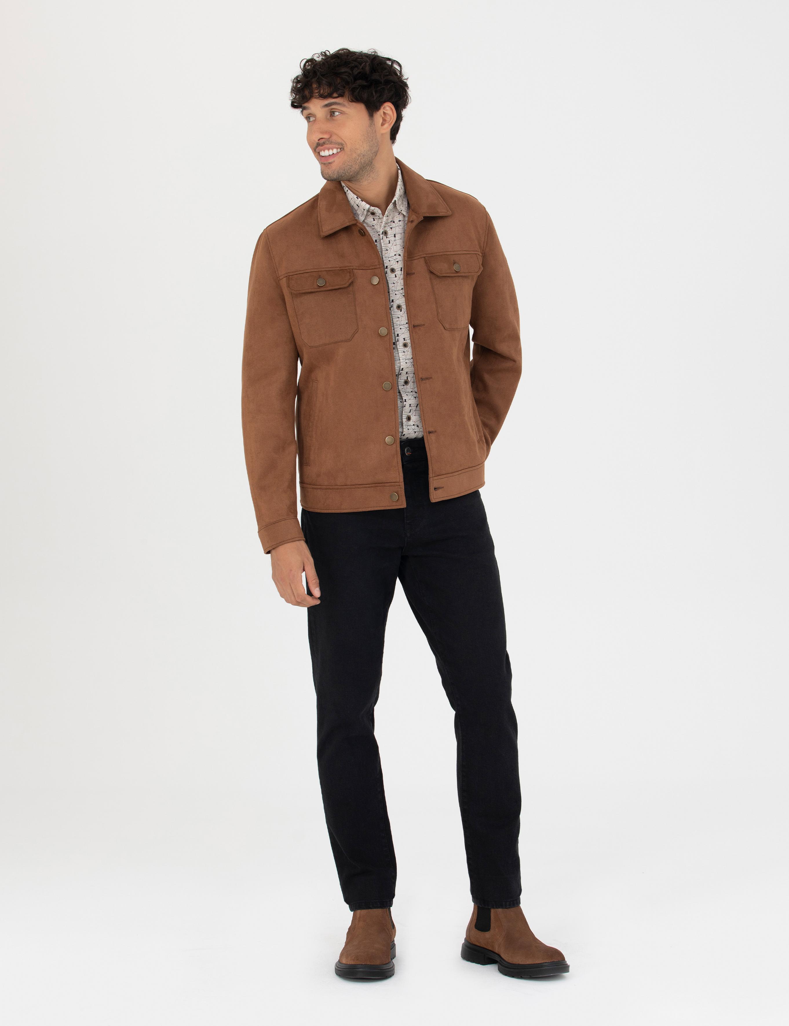 Taba Gömlek Yaka Suni Deri Ceket