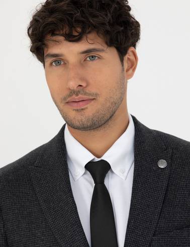 Antrasit Slim Fit Yün Karışımlı Ceket