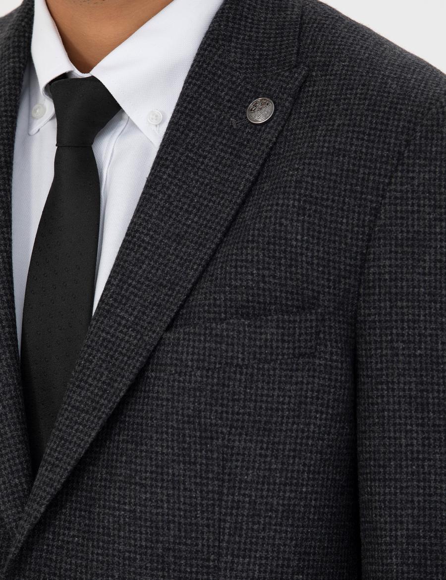 Antrasit Slim Fit Yün Karışımlı Ceket