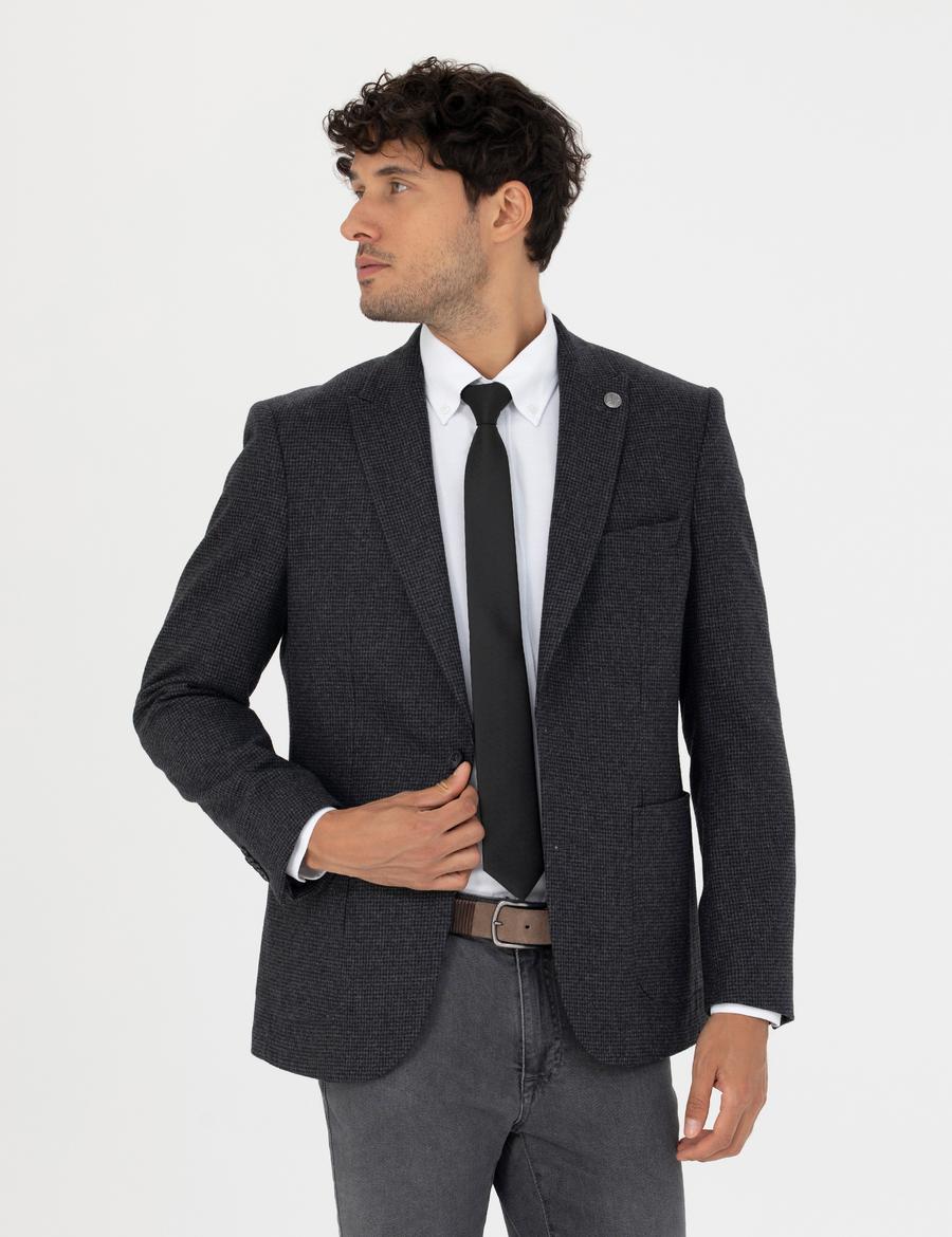 Antrasit Slim Fit Yün Karışımlı Ceket