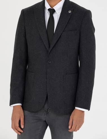 Antrasit Slim Fit Yün Karışımlı Ceket