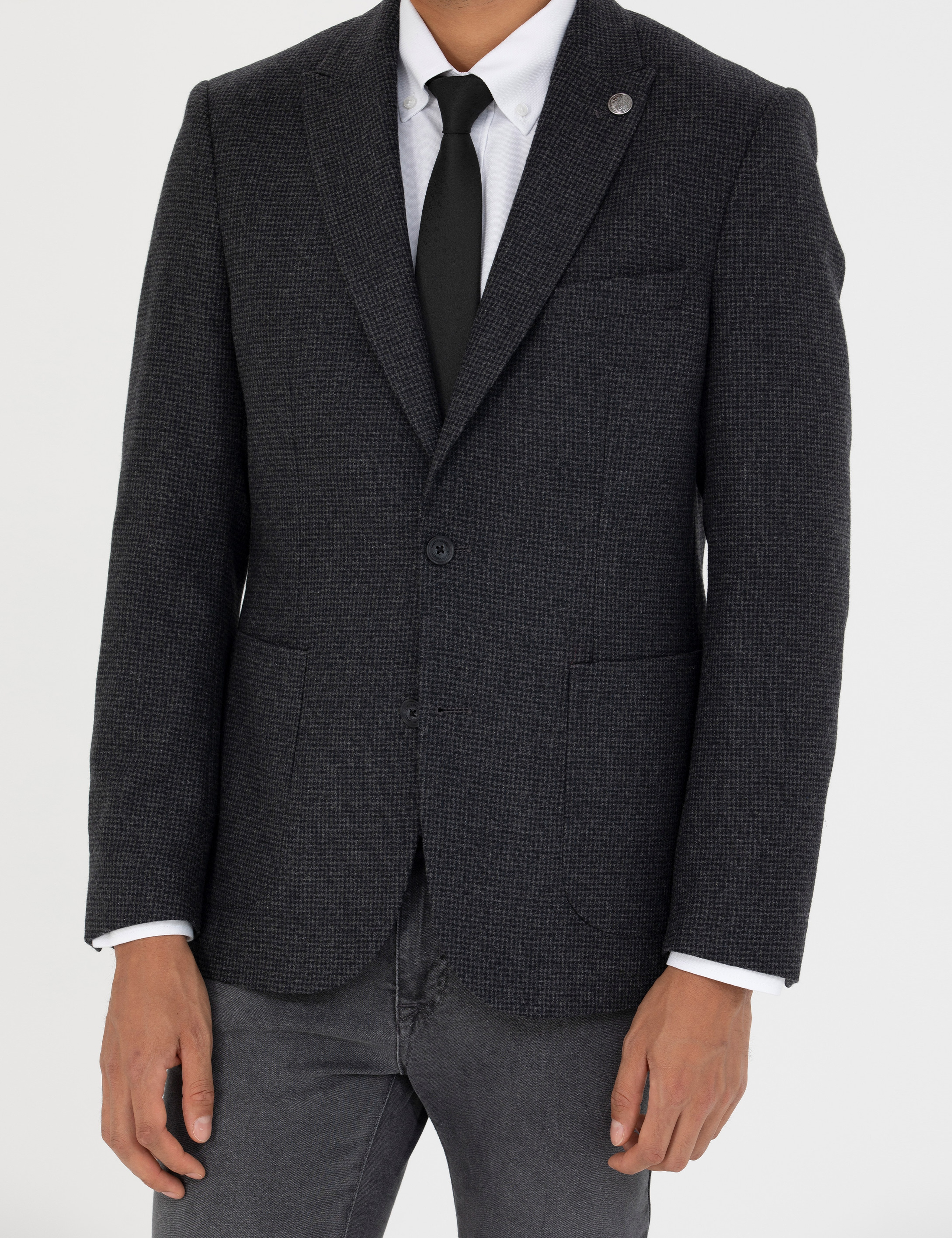 Antrasit Slim Fit Yün Karışımlı Ceket - Image 6