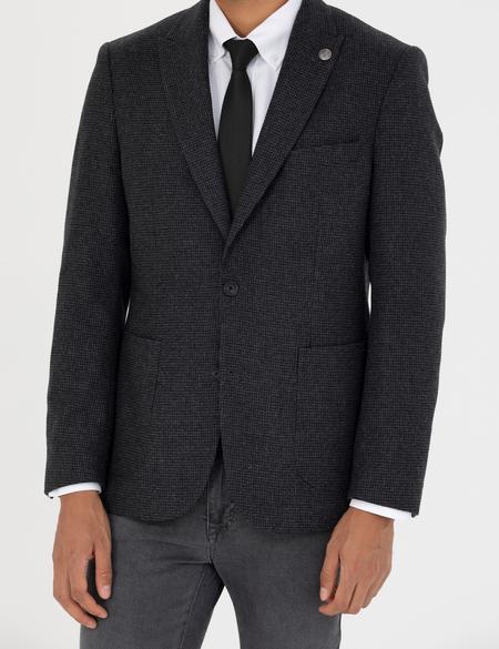Antrasit Slim Fit Yün Karışımlı Ceket - 50279478017