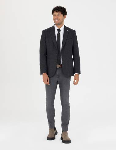 Antrasit Slim Fit Yün Karışımlı Ceket
