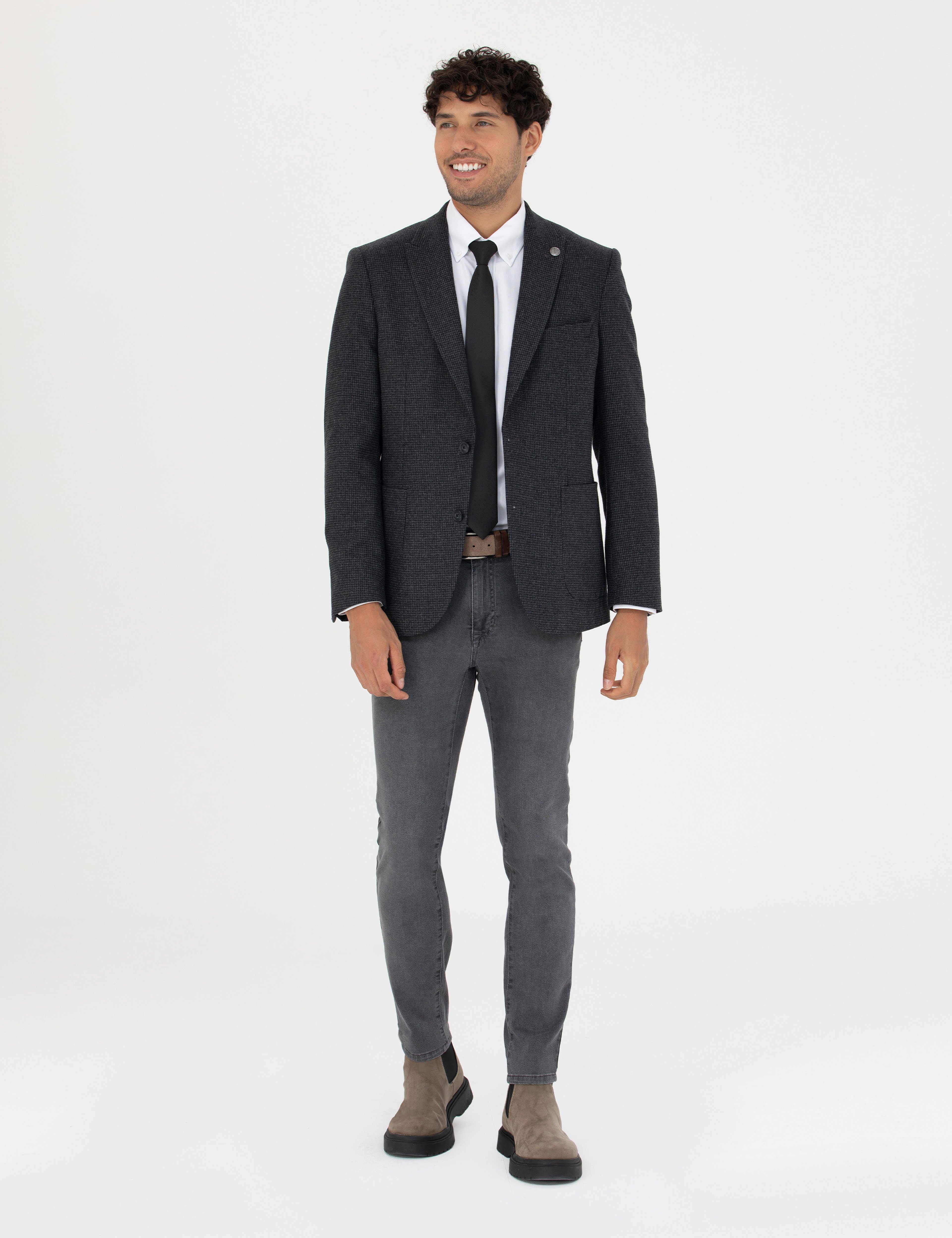 Antrasit Slim Fit Yün Karışımlı Ceket