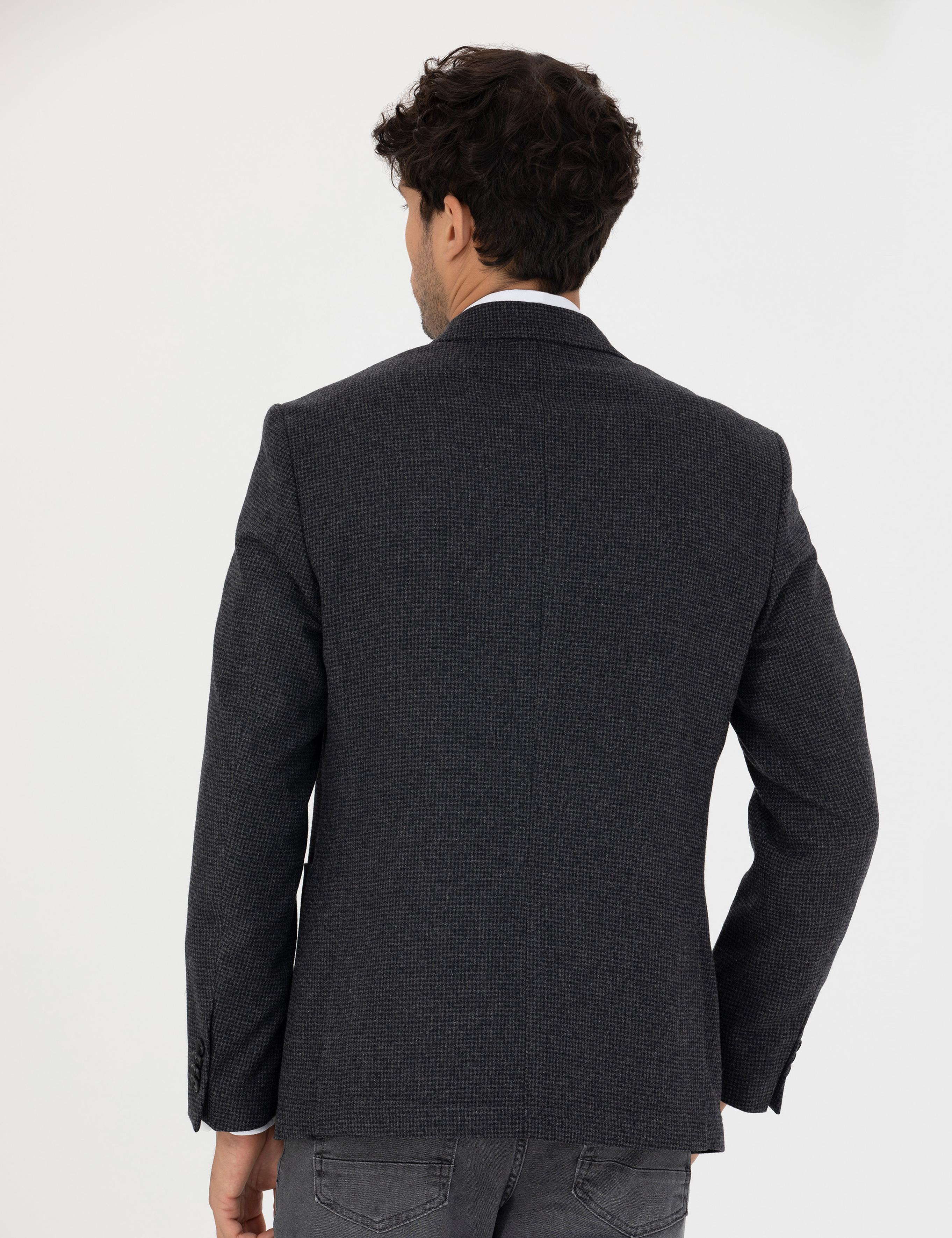 Antrasit Slim Fit Yün Karışımlı Ceket