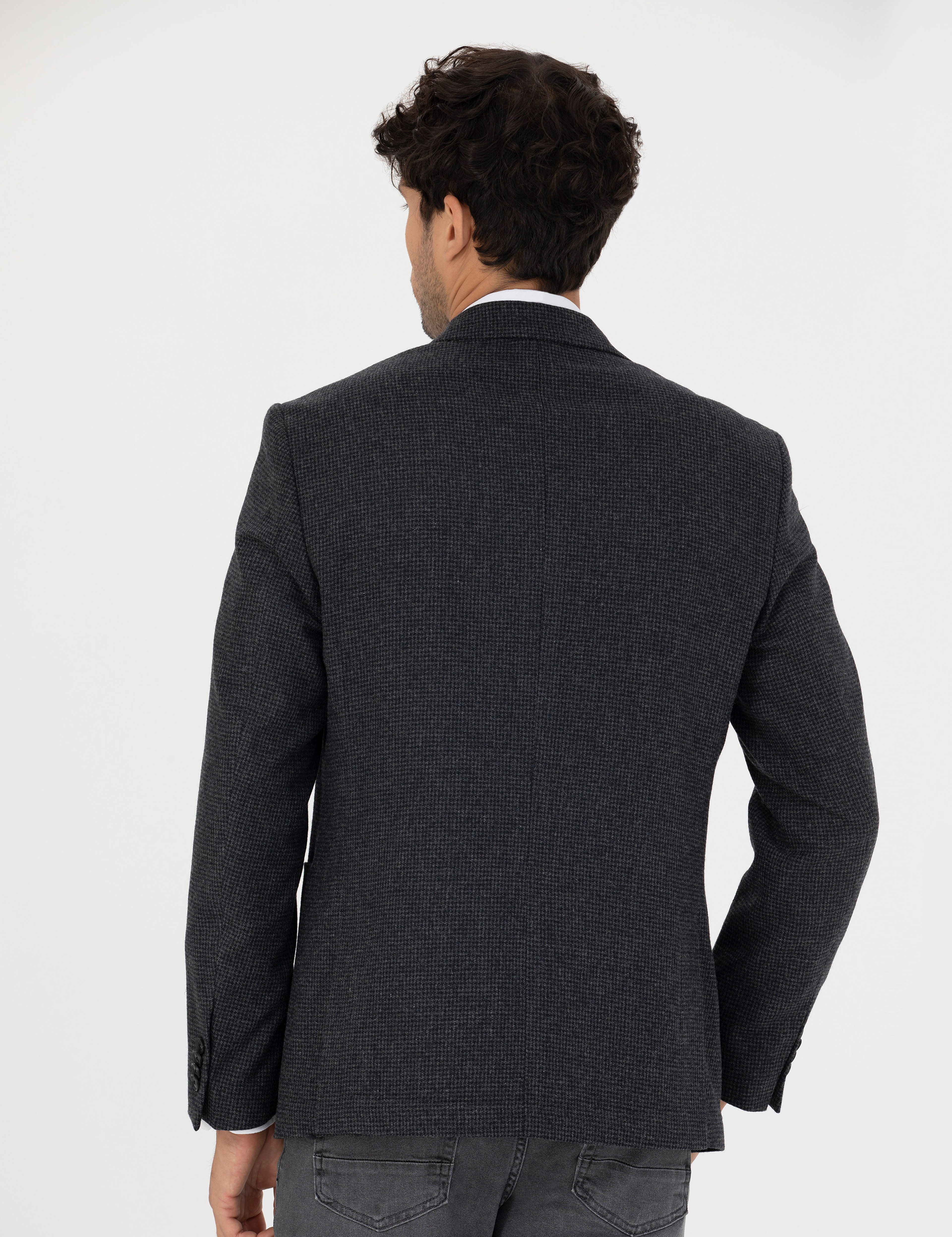 Antrasit Slim Fit Yün Karışımlı Ceket - Image 5