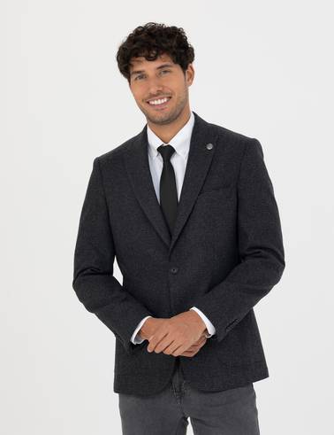 Antrasit Slim Fit Yün Karışımlı Ceket