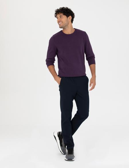 Mor Slim Fit Bisiklet Yaka Basic Triko Kazak - 50270179227