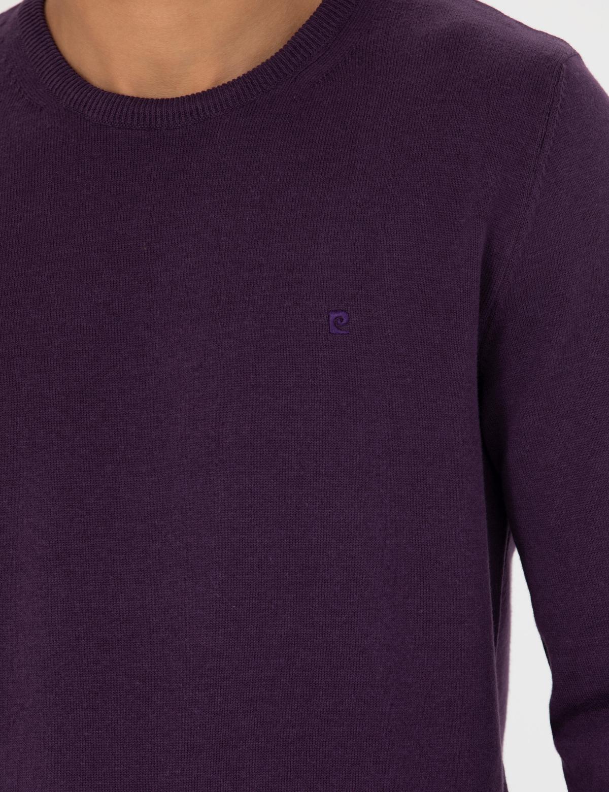 Mor Slim Fit Bisiklet Yaka Basic Triko Kazak - 50270179227