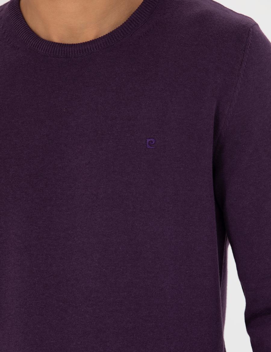 Mor Slim Fit Bisiklet Yaka Basic Triko Kazak