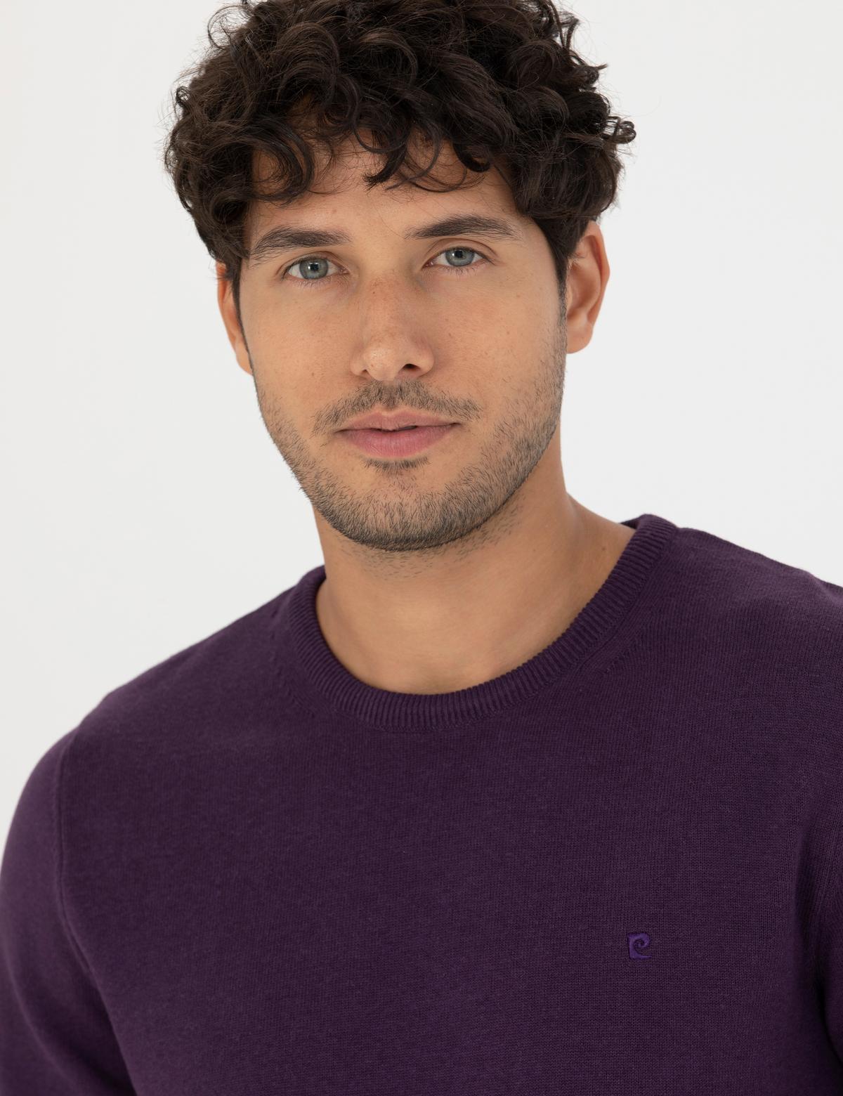 Mor Slim Fit Bisiklet Yaka Basic Triko Kazak - 50270179227