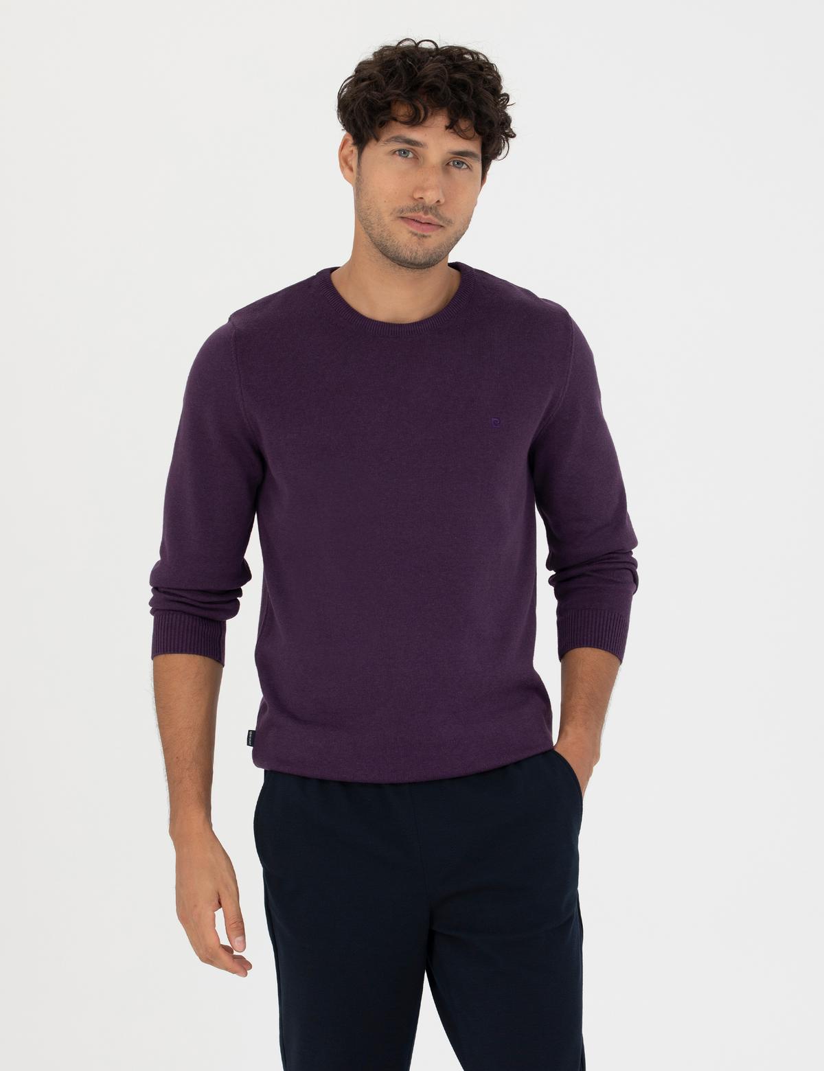 Mor Slim Fit Bisiklet Yaka Basic Triko Kazak - 50270179227