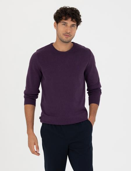 Mor Slim Fit Bisiklet Yaka Basic Triko Kazak - 50270179227