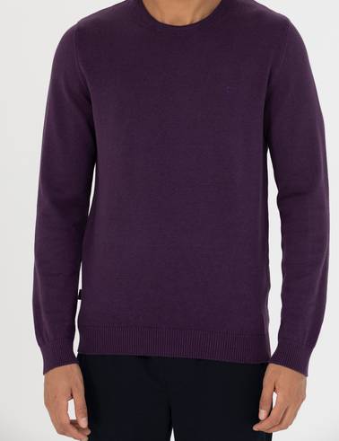 Mor Slim Fit Bisiklet Yaka Basic Triko Kazak