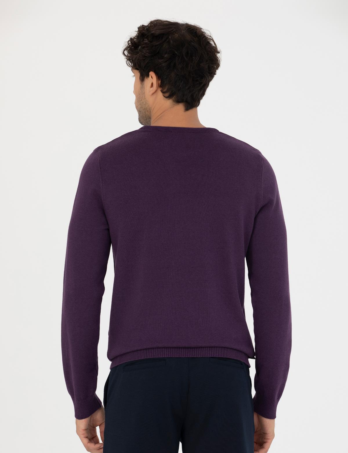 Mor Slim Fit Bisiklet Yaka Basic Triko Kazak - 50270179227