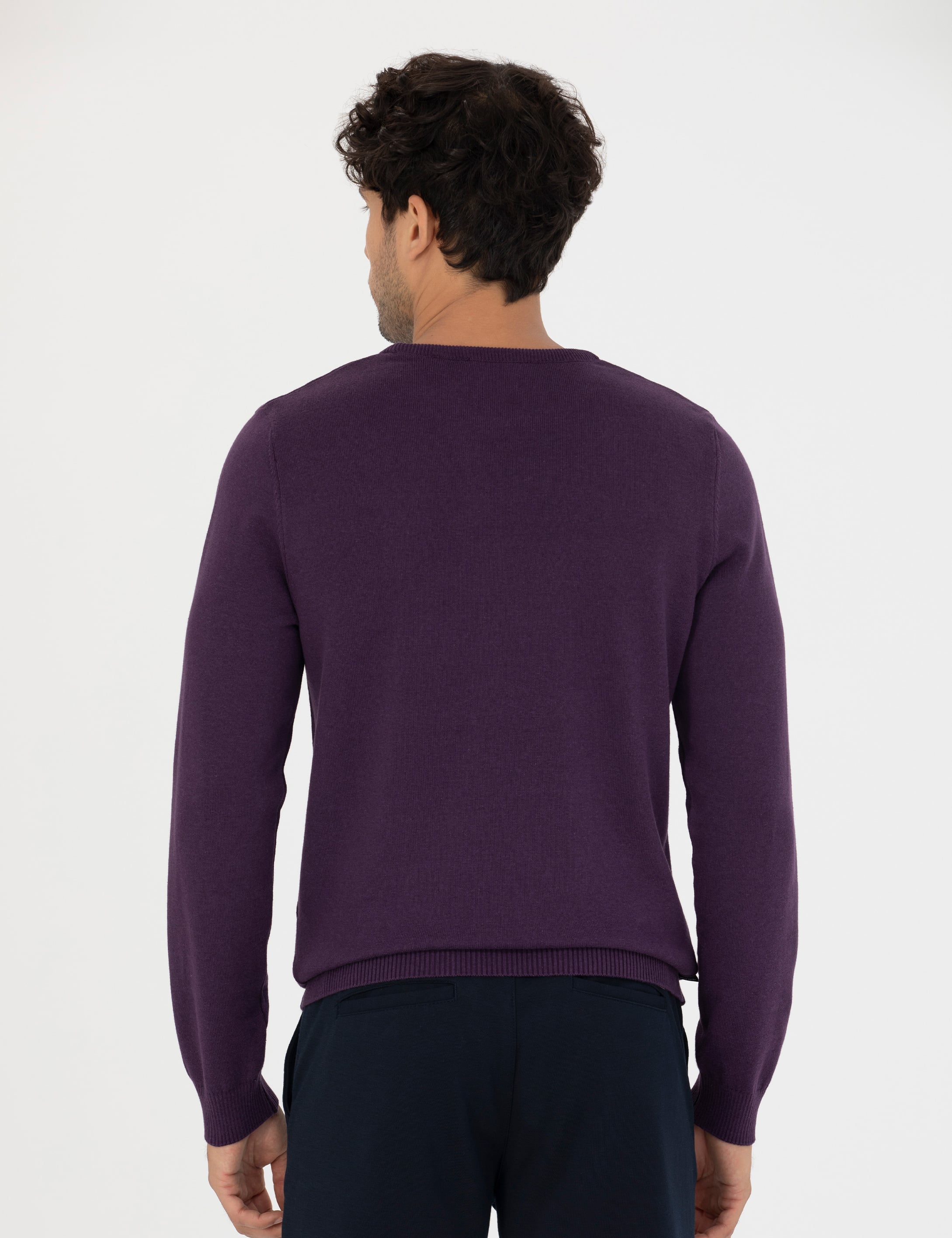 Mor Slim Fit Bisiklet Yaka Basic Triko Kazak - Image 5