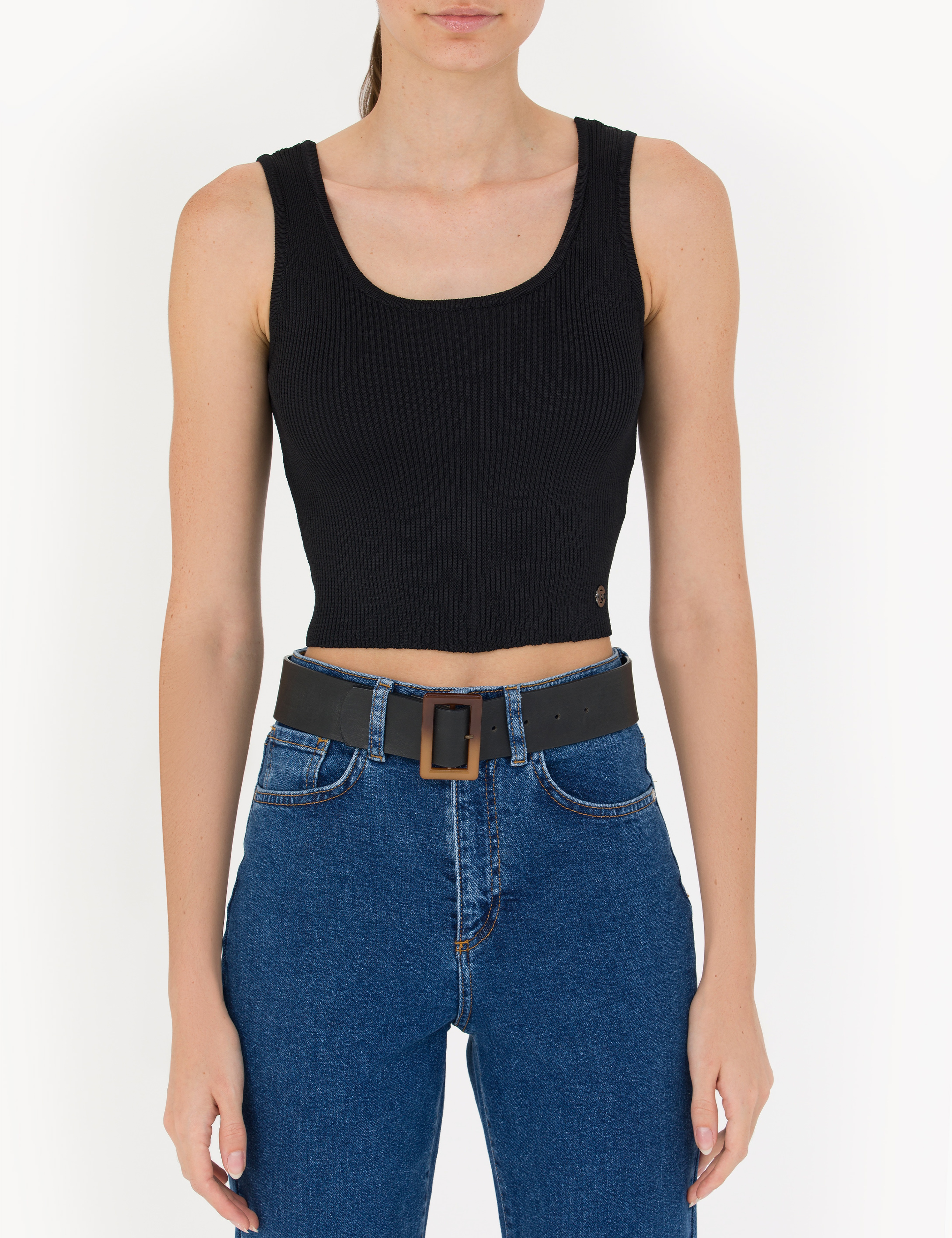 Siyah Crop Top Triko Bluz - Image 6