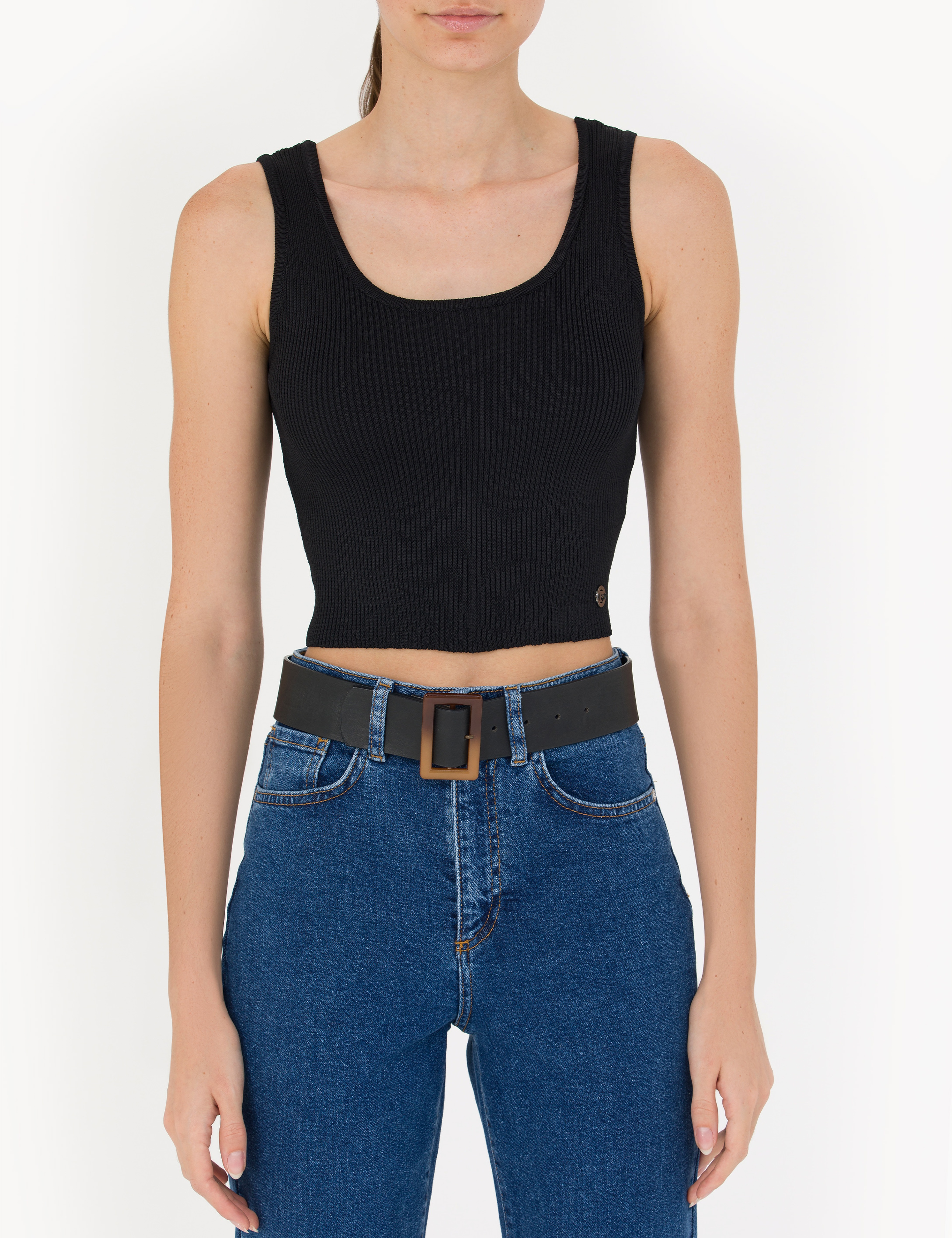 Siyah Crop Top Triko Bluz