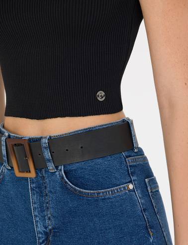 Siyah Crop Top Triko Bluz